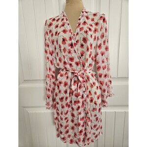 Oscar De La Renta Pink Label Chiffon Floral Robe Sz L Sheer Ruffles Feminine